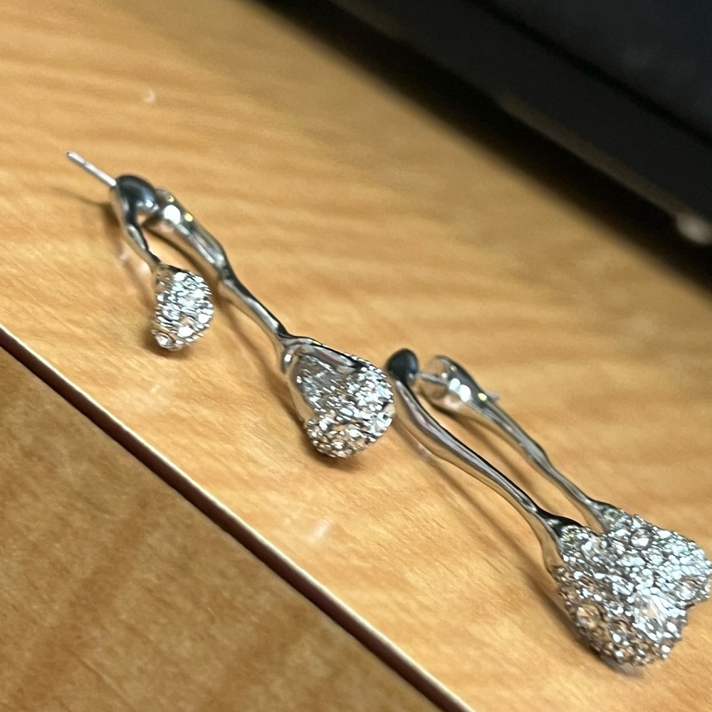 New Signed Alexis Bittar AB Silvery Orbiting Crystal Encrusted Drop Earring - Picture 6 of 9